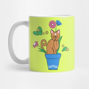 Cute cat sitting in the flower pot Mug
